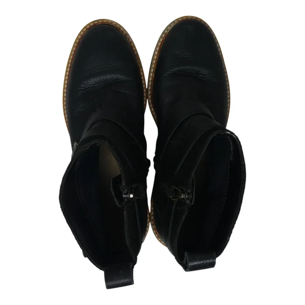 Clarks Ankle Boots Womens 7 Black Leather Suede Buckle Moto Zip